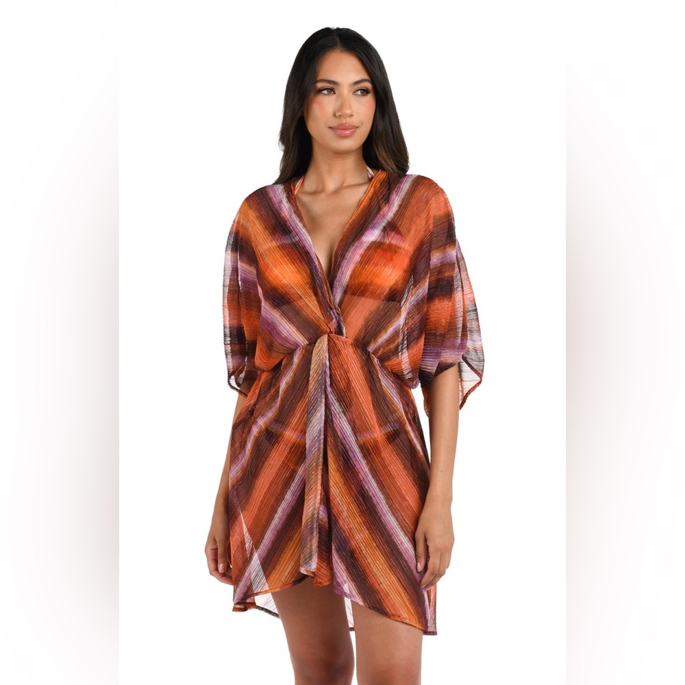 LA BLANCA Upon The Horizon V-Neck Cover Up Dress Sunset Color Size S / M